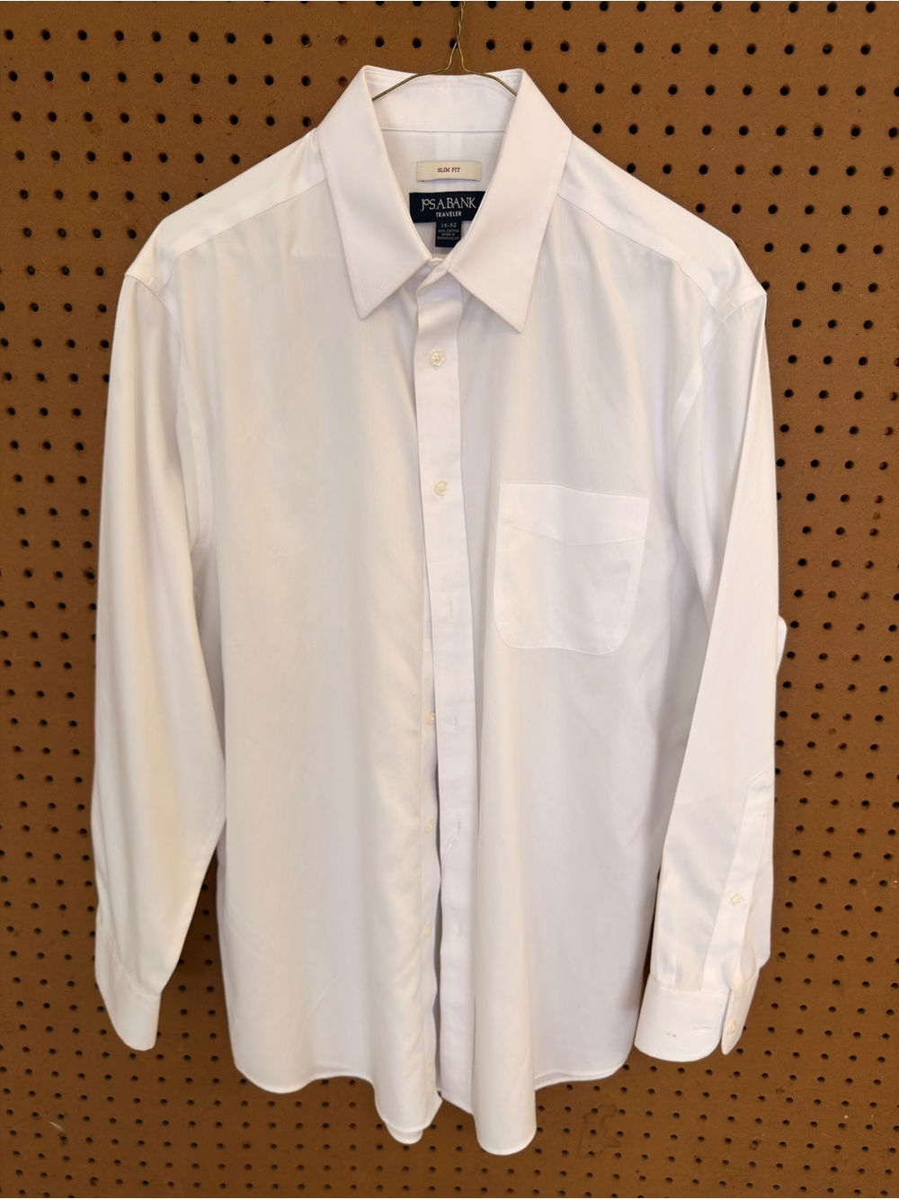 Jos A Bank Traveler Slim Fit Dress Shirt White Point Collar 100% Cotton 16 32